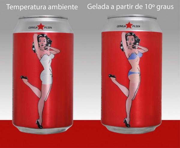 30.12.2014* Conti Bier lança lata que mostra pin-up de biquíni quando fica gelada