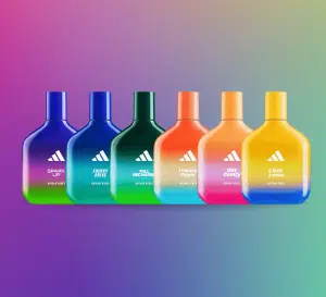 Adidas, do Grupo Coty anuncia Fragrâncias coloridas Adidas Vibes em vidro 25% PCR